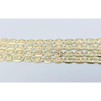 14K Tri Tone Gold Diamond Cut Valentino Link Chain Necklace
