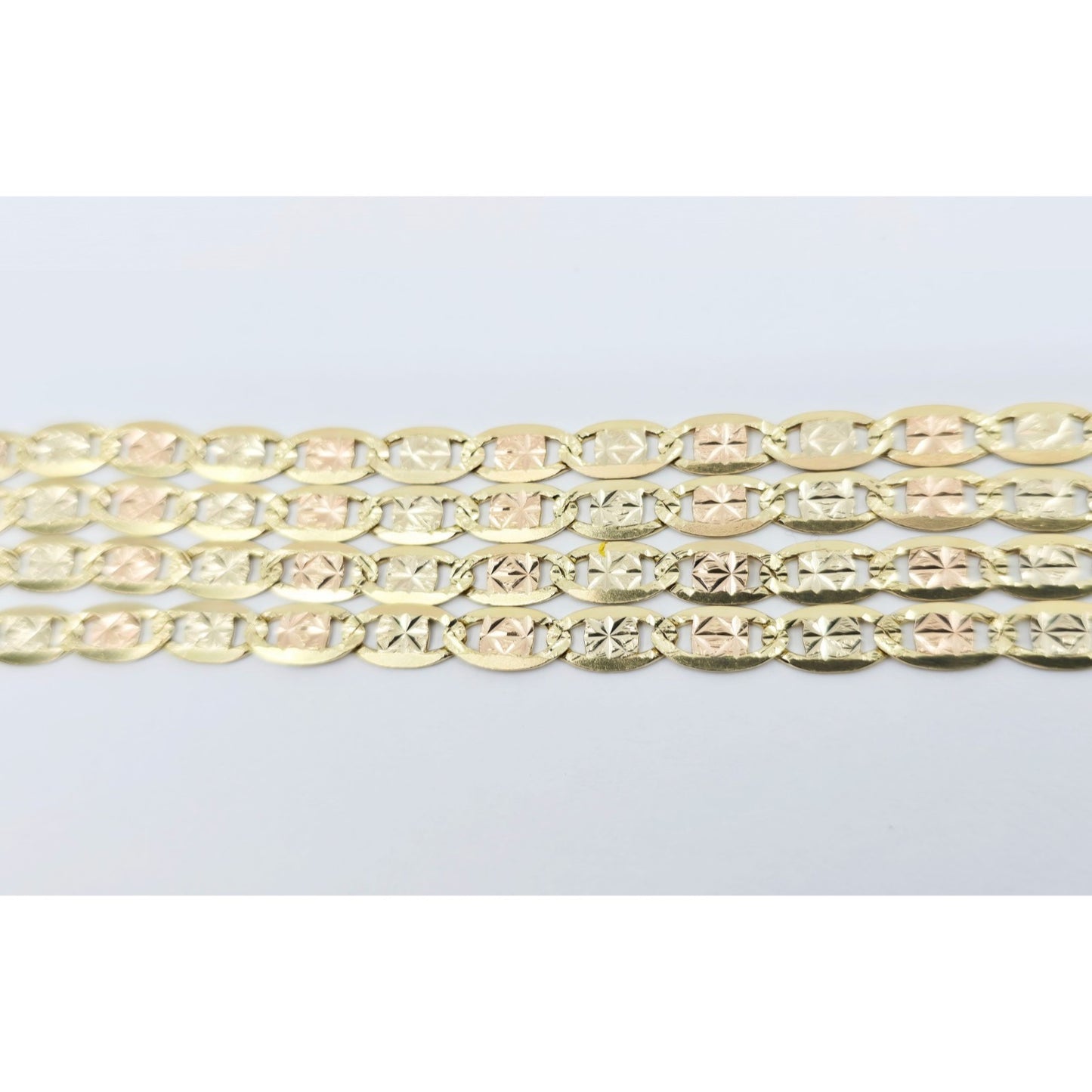 14K Tri Tone Gold Diamond Cut Valentino Link Chain Necklace