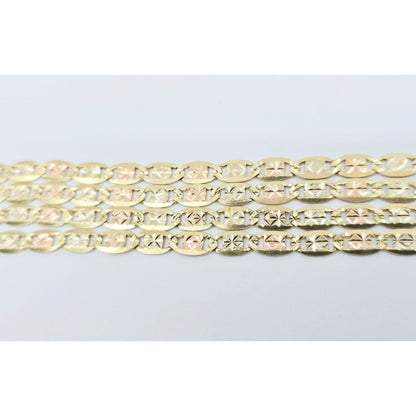14K Tri Tone Gold Diamond Cut Valentino Link Chain Necklace