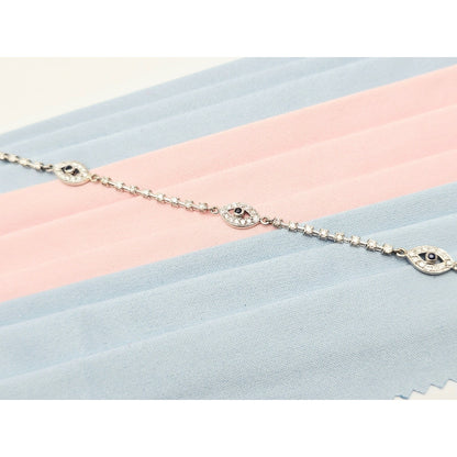 18K & 14K White Gold Evil Eye Diamond & Sapphire Tennis Link Bracelet