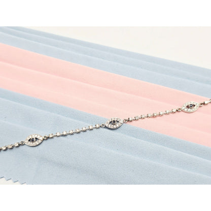 18K & 14K White Gold Evil Eye Diamond & Sapphire Tennis Link Bracelet