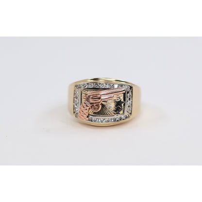 14K Tri Tone Gold Gun CZ Ring