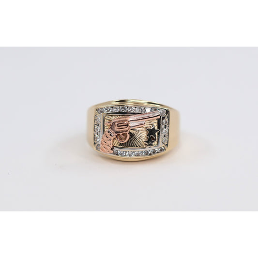 14K Tri Tone Gold Gun CZ Ring