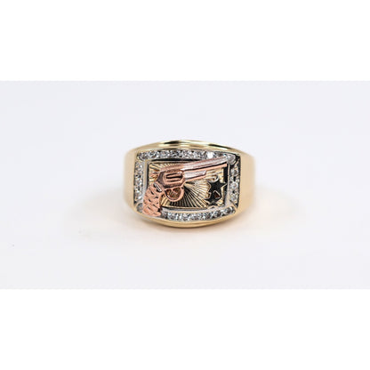 14K Tri Tone Gold Gun CZ Ring