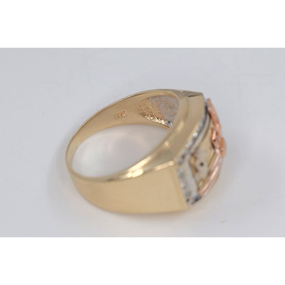 14K Tri Tone Gold Gun CZ Ring