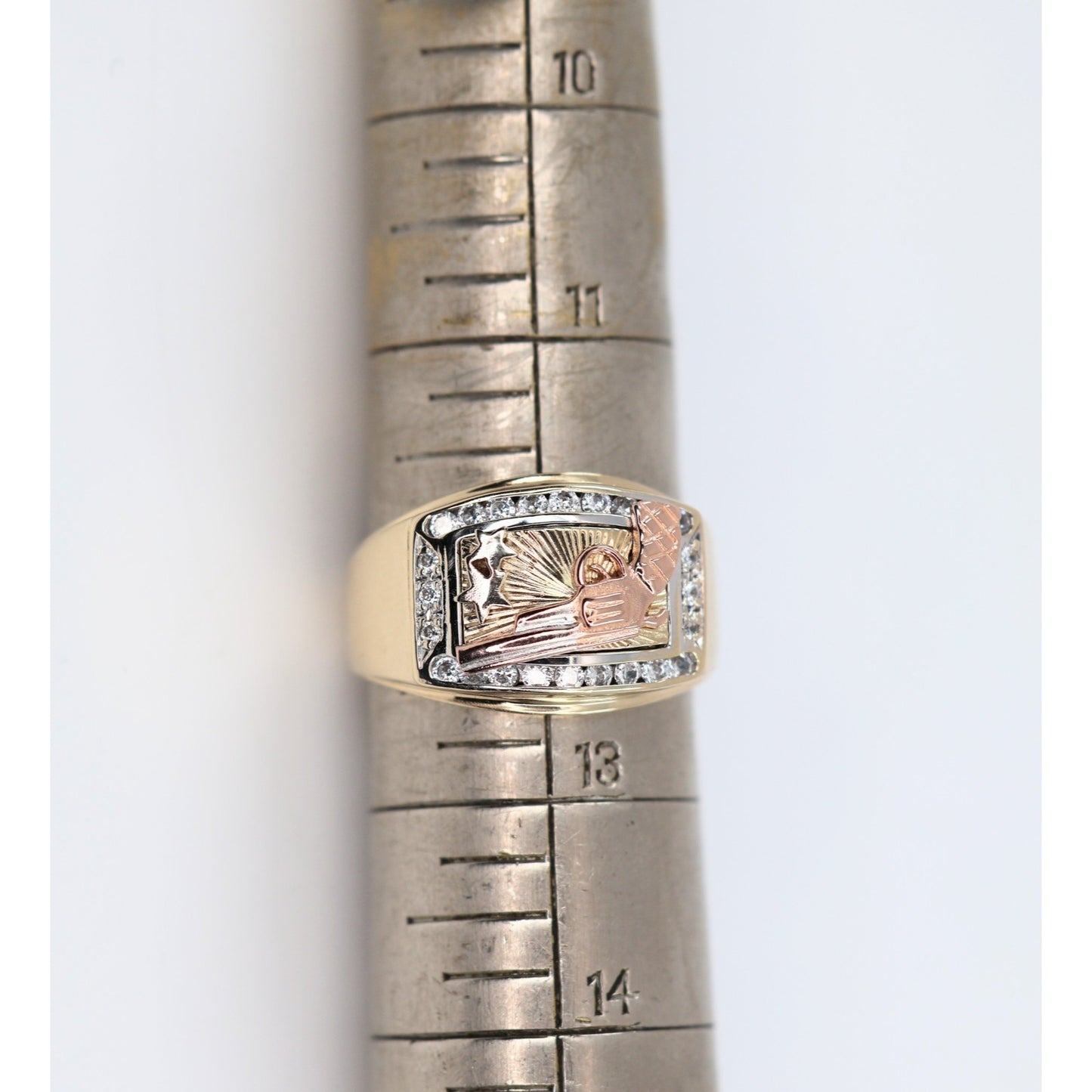 14K Tri Tone Gold Gun CZ Ring