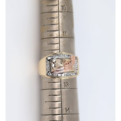 14K Tri Tone Gold Gun CZ Ring