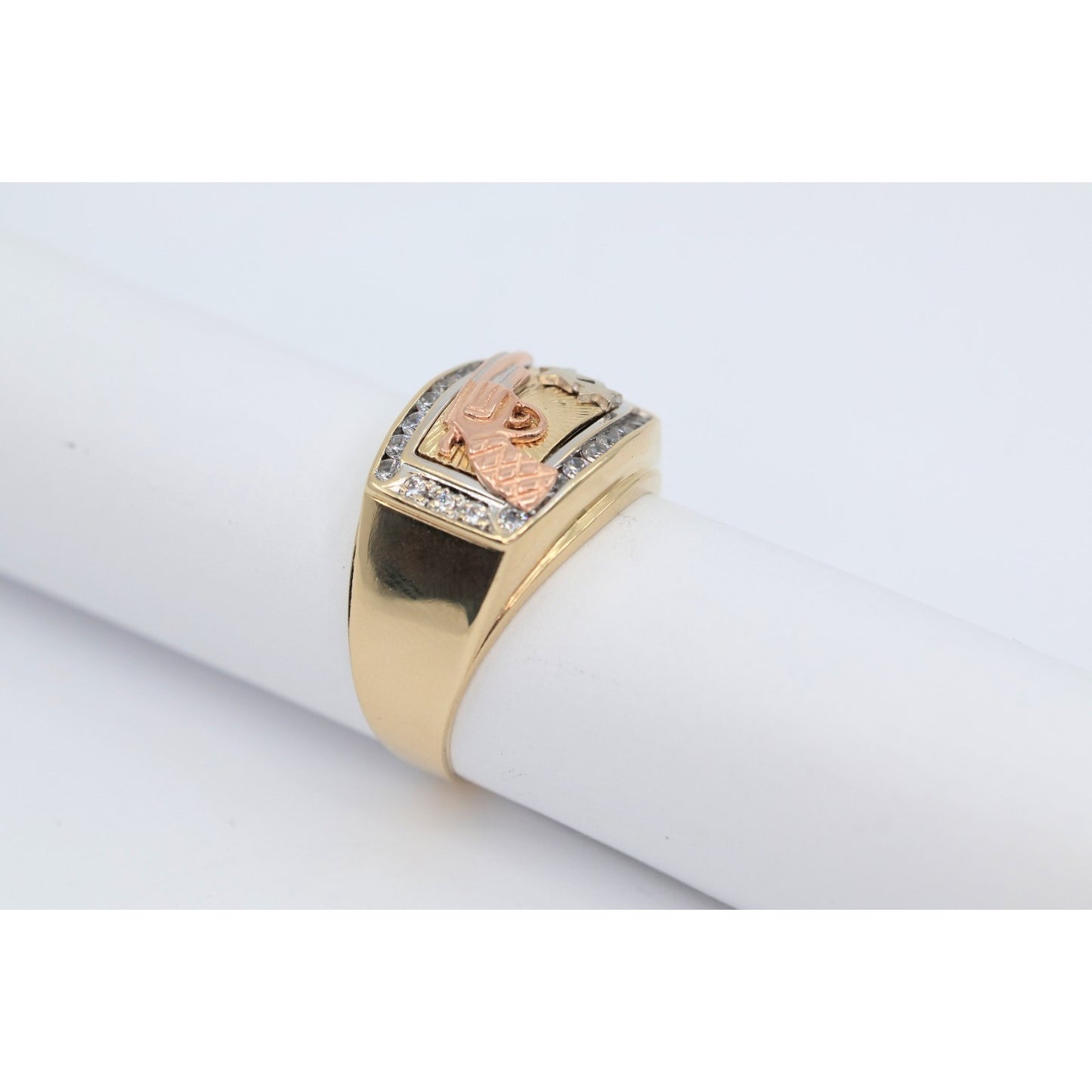 14K Tri Tone Gold Gun CZ Ring