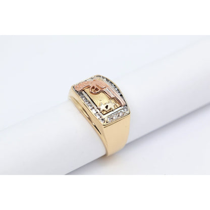 14K Tri Tone Gold Gun CZ Ring