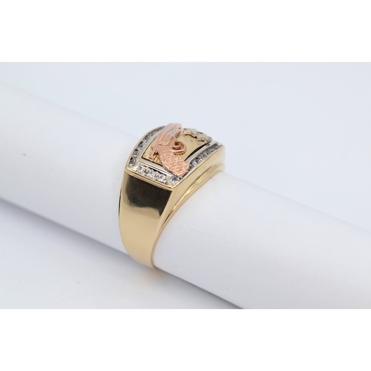 14K Tri Tone Gold Gun CZ Ring