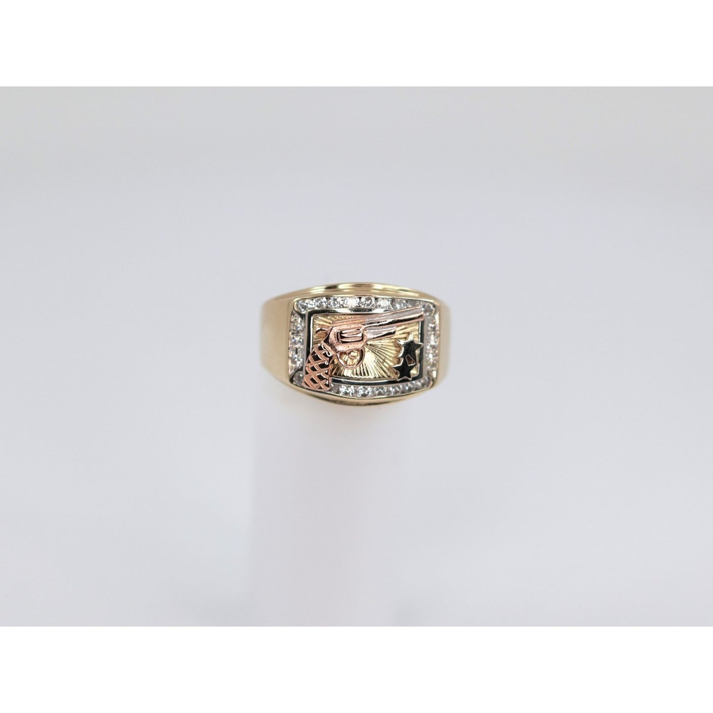 14K Tri Tone Gold Gun CZ Ring