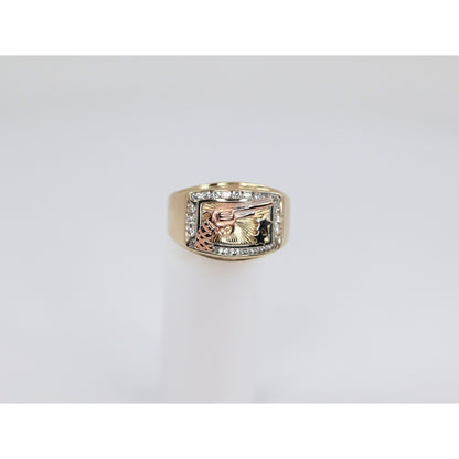 14K Tri Tone Gold Gun CZ Ring