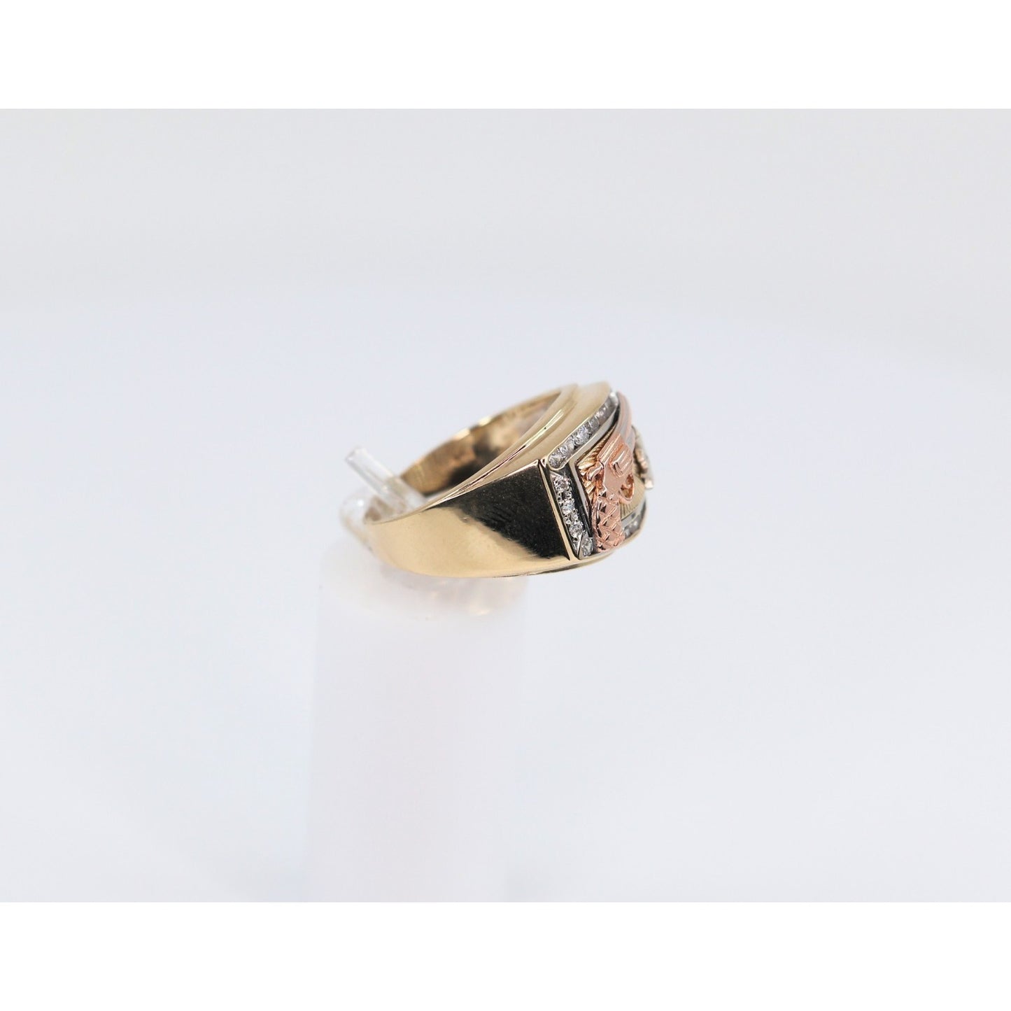 14K Tri Tone Gold Gun CZ Ring