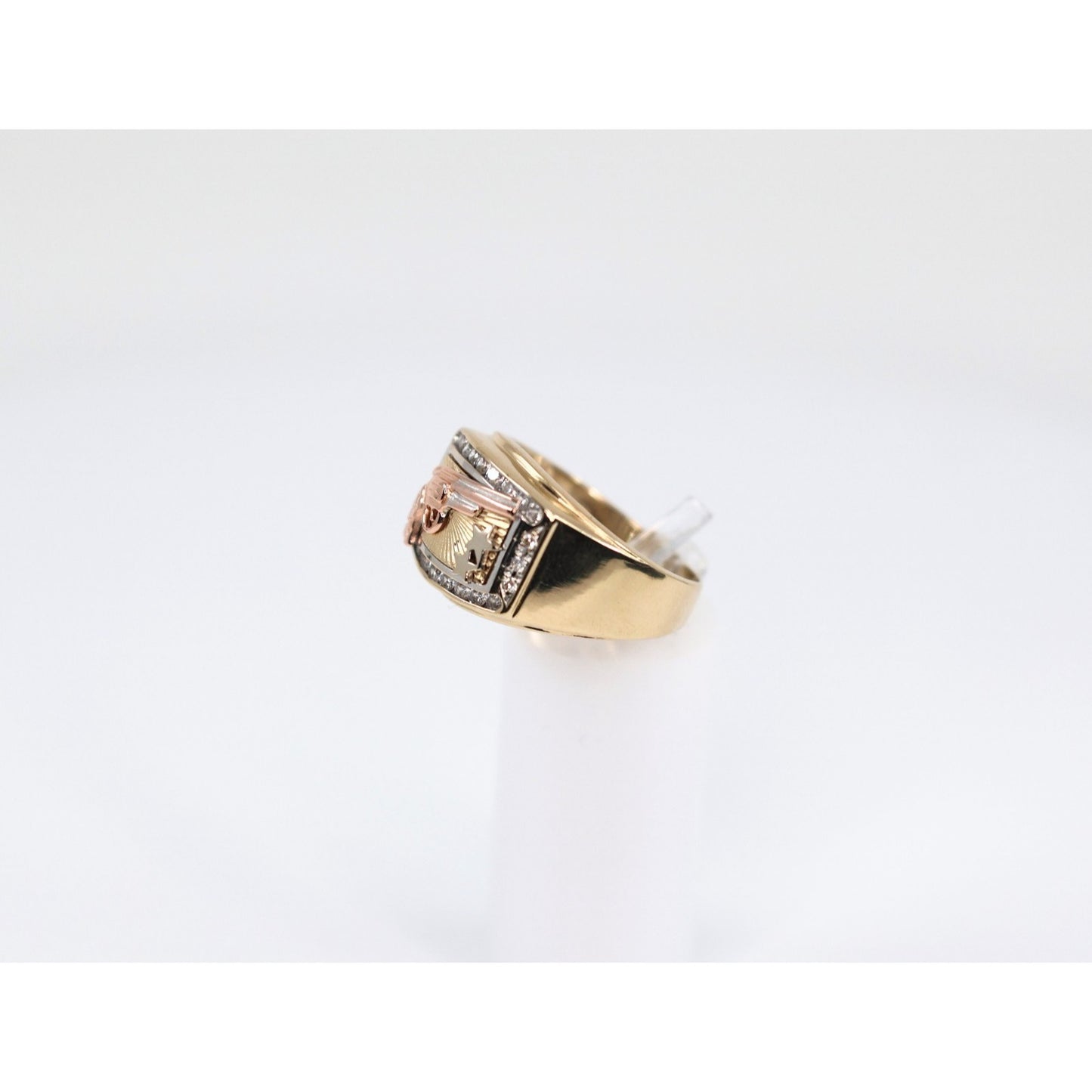 14K Tri Tone Gold Gun CZ Ring