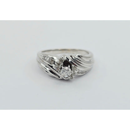 14K White Gold Round & Baguette Diamond Ring