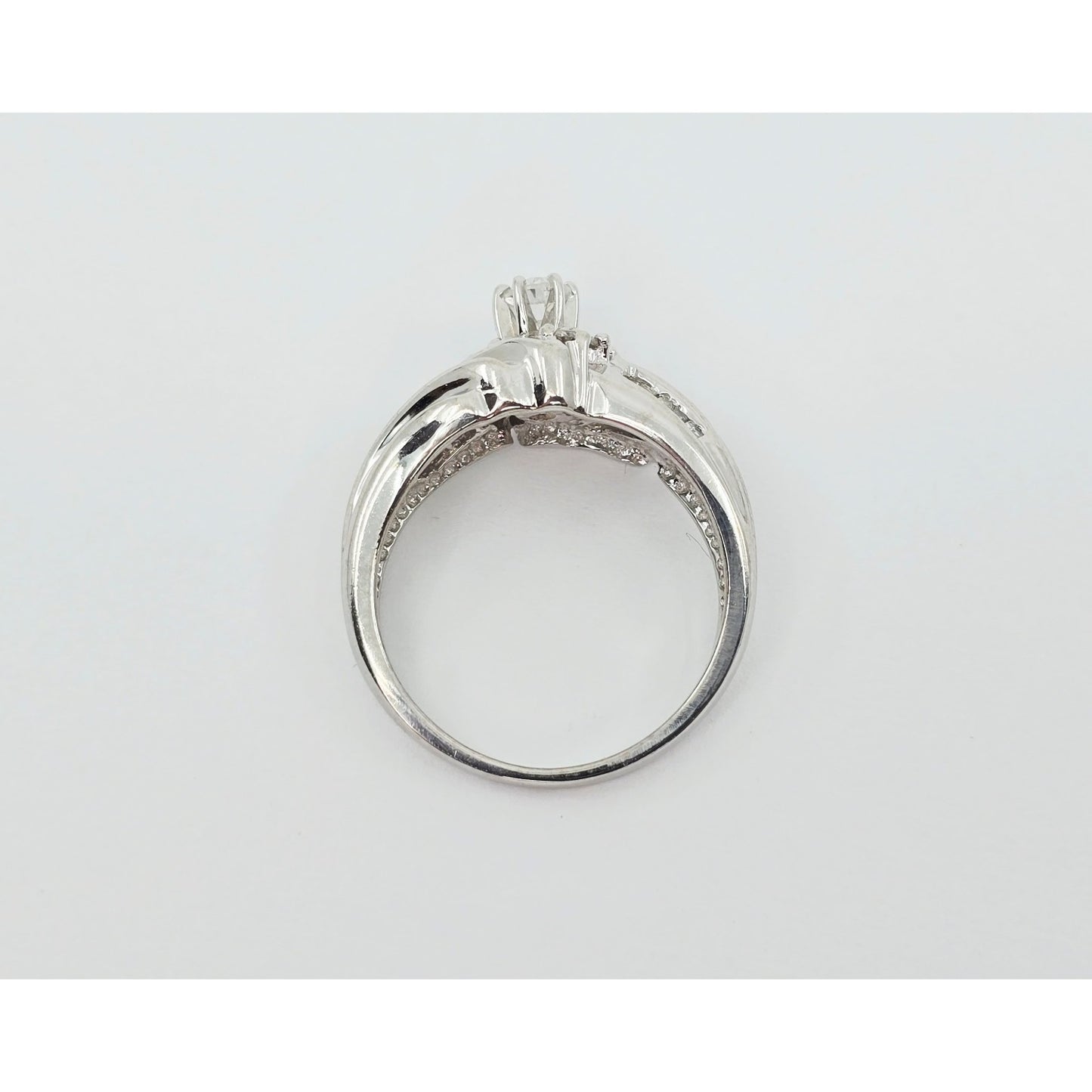 14K White Gold Round & Baguette Diamond Ring
