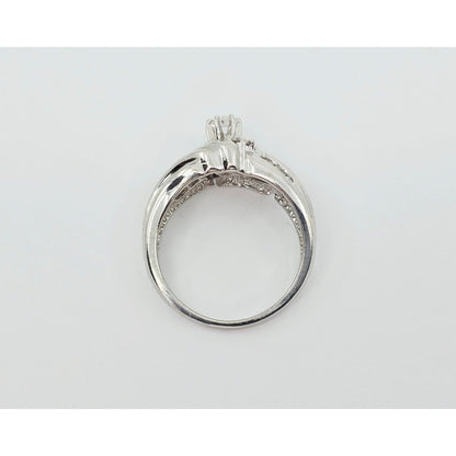 14K White Gold Round & Baguette Diamond Ring