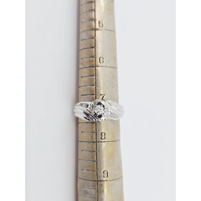 14K White Gold Round & Baguette Diamond Ring