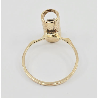 14K Yellow Gold Tube Bark Wood 3 Stone Diamond Ring