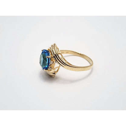 14K Yellow Gold Blue Topaz & Diamond Ring