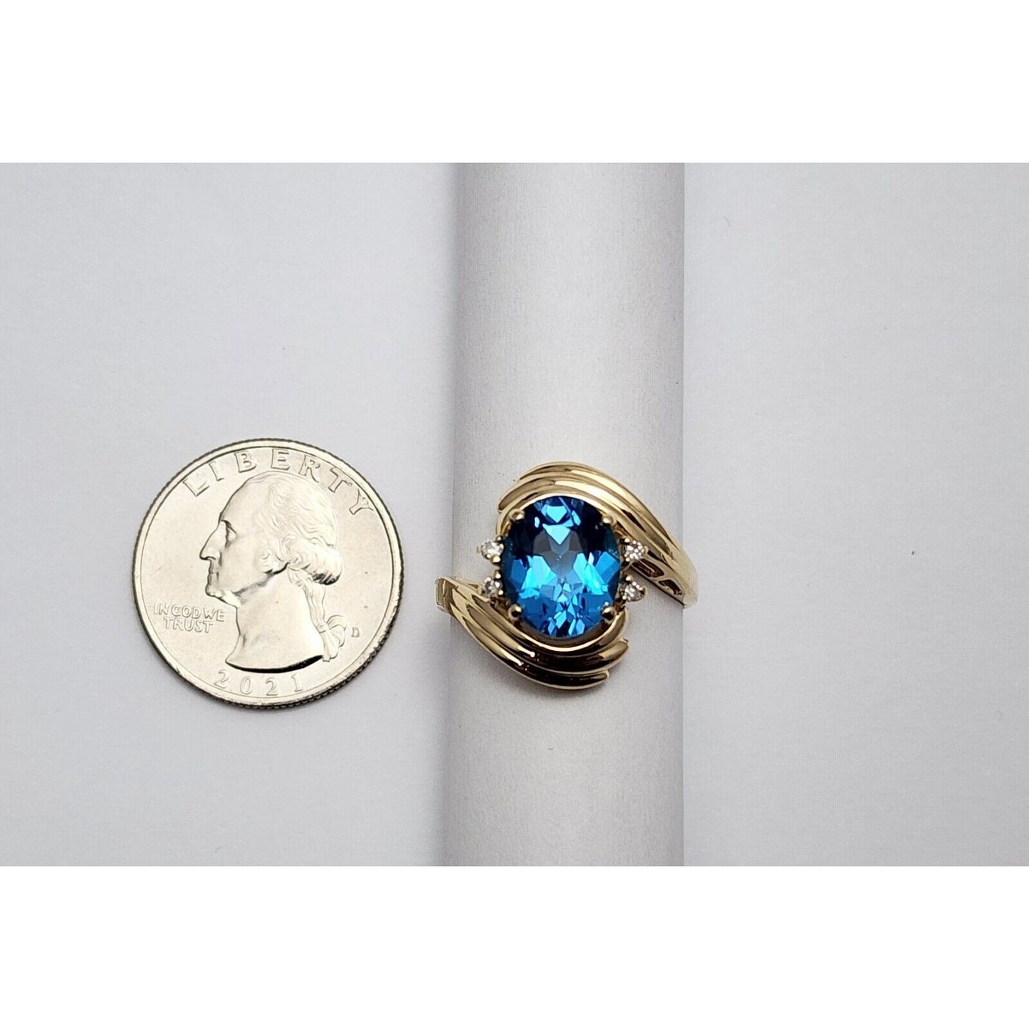 14K Yellow Gold Blue Topaz & Diamond Ring