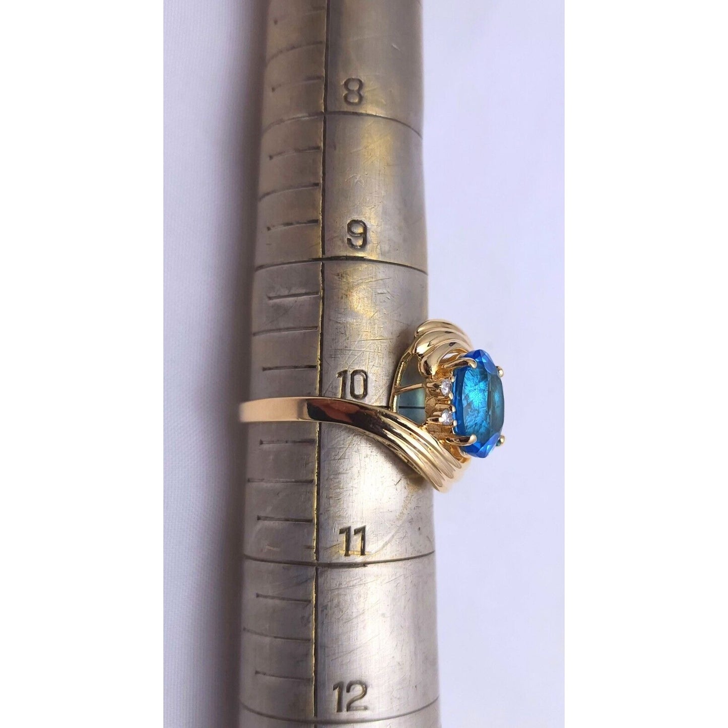 14K Yellow Gold Blue Topaz & Diamond Ring