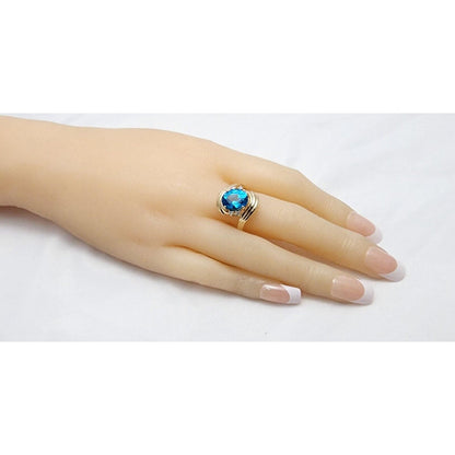 14K Yellow Gold Blue Topaz & Diamond Ring