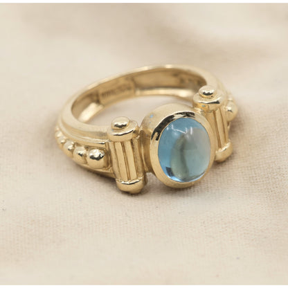 14K Yellow Gold Bezel Set Cabochon Blue Topaz Ring