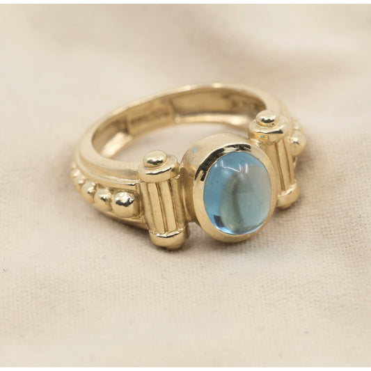 14K Yellow Gold Bezel Set Cabochon Blue Topaz Ring