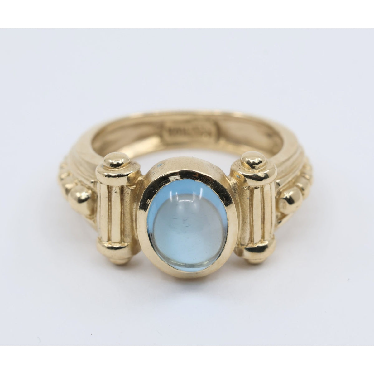 14K Yellow Gold Bezel Set Cabochon Blue Topaz Ring