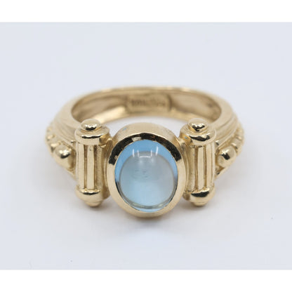 14K Yellow Gold Bezel Set Cabochon Blue Topaz Ring