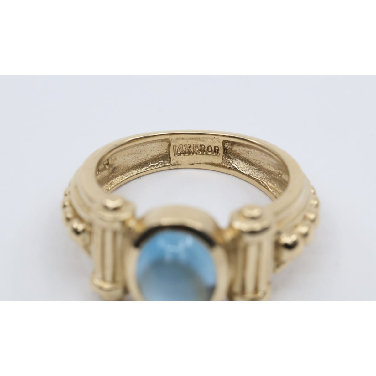 14K Yellow Gold Bezel Set Cabochon Blue Topaz Ring