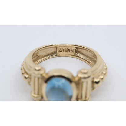14K Yellow Gold Bezel Set Cabochon Blue Topaz Ring