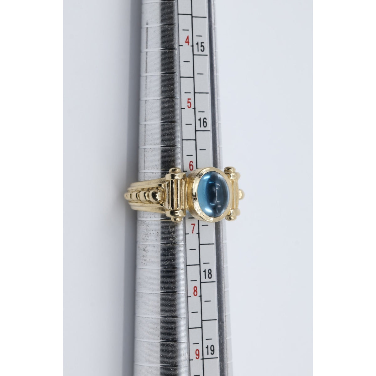 14K Yellow Gold Bezel Set Cabochon Blue Topaz Ring