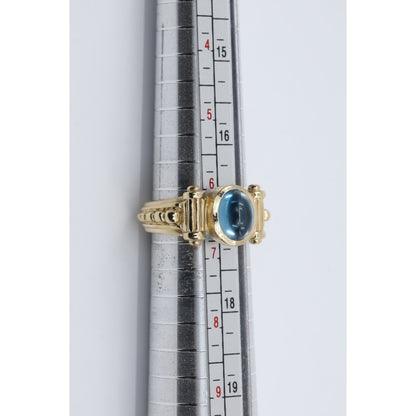 14K Yellow Gold Bezel Set Cabochon Blue Topaz Ring