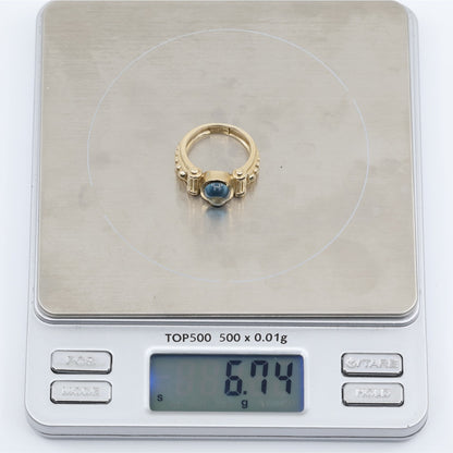 14K Yellow Gold Bezel Set Cabochon Blue Topaz Ring