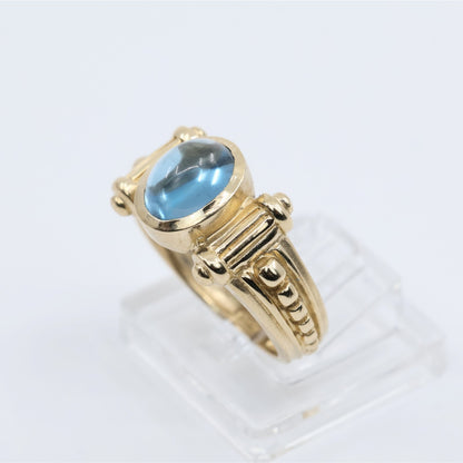 14K Yellow Gold Bezel Set Cabochon Blue Topaz Ring