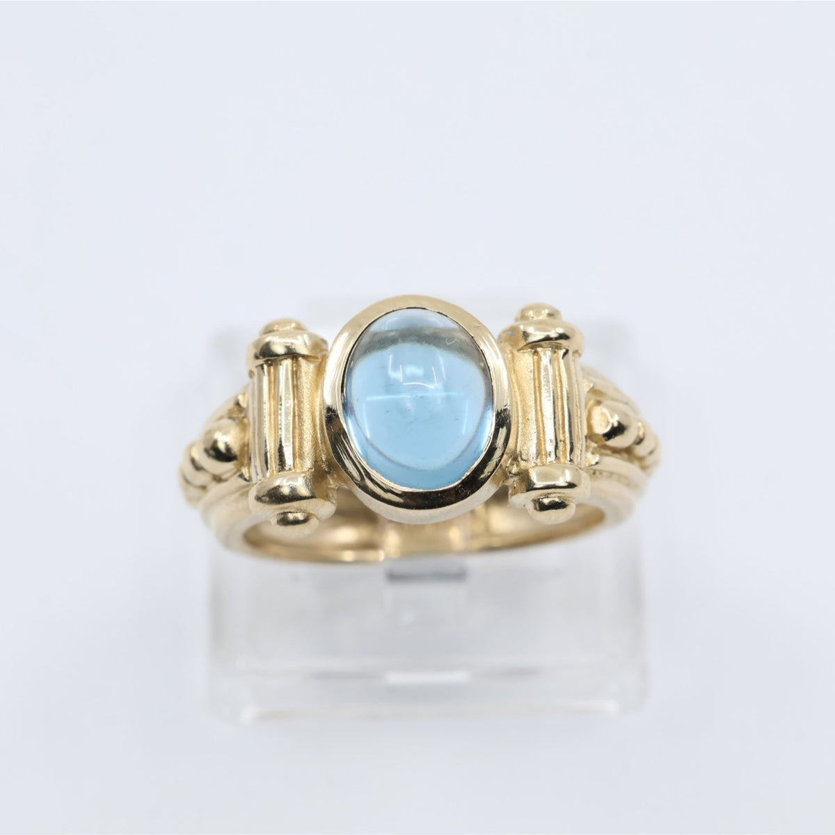 14K Yellow Gold Bezel Set Cabochon Blue Topaz Ring