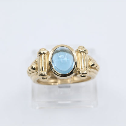 14K Yellow Gold Bezel Set Cabochon Blue Topaz Ring