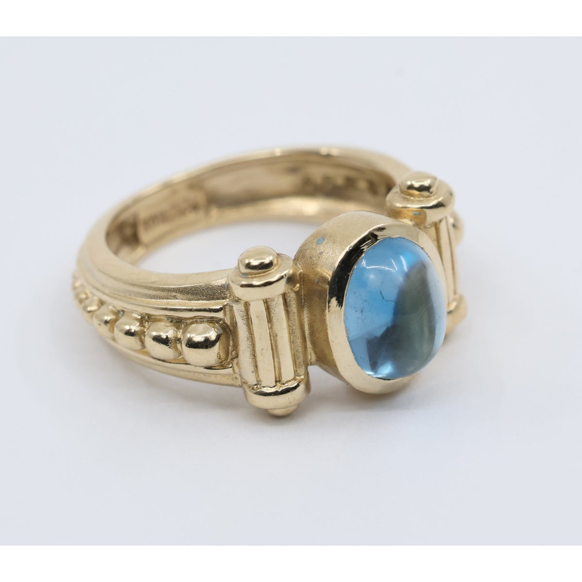 14K Yellow Gold Bezel Set Cabochon Blue Topaz Ring