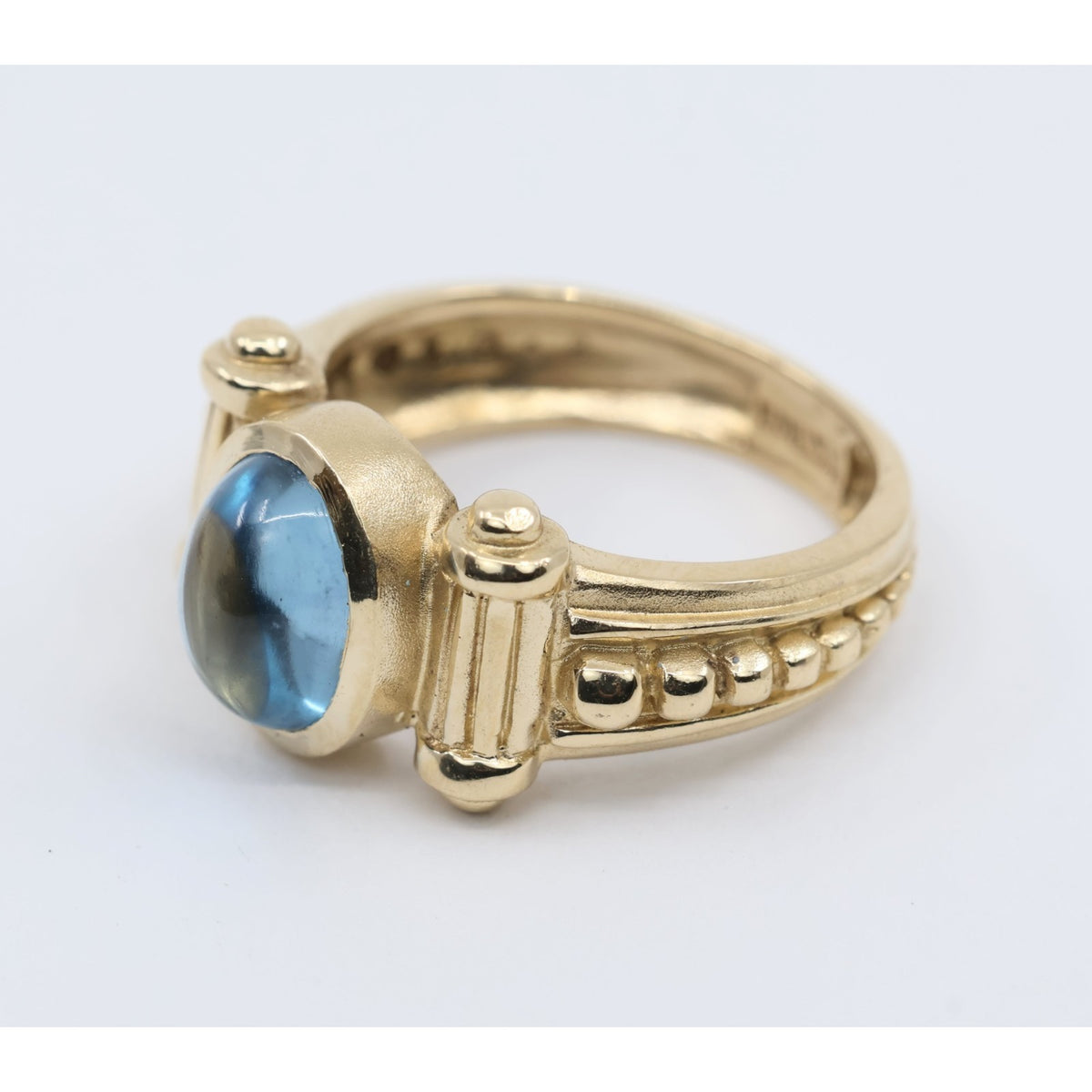 14K Yellow Gold Bezel Set Cabochon Blue Topaz Ring