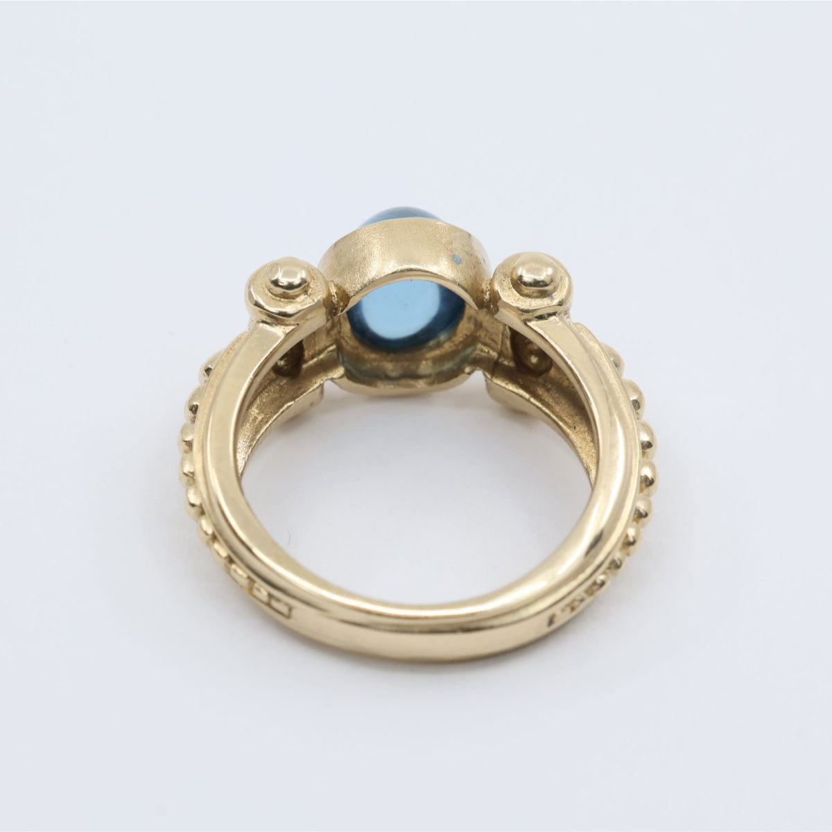 14K Yellow Gold Bezel Set Cabochon Blue Topaz Ring