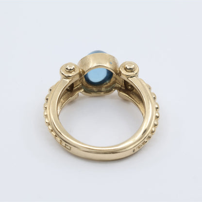 14K Yellow Gold Bezel Set Cabochon Blue Topaz Ring