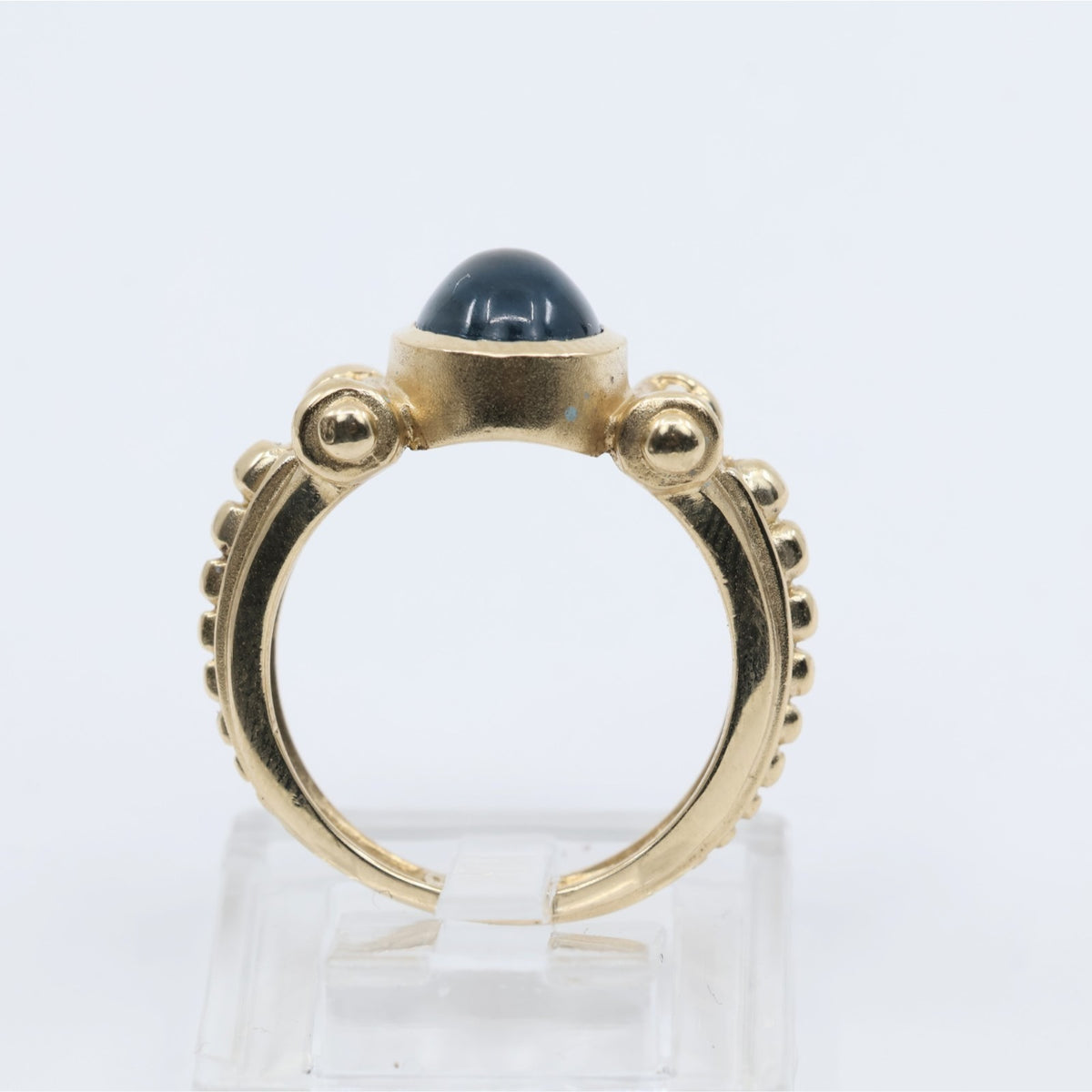 14K Yellow Gold Bezel Set Cabochon Blue Topaz Ring