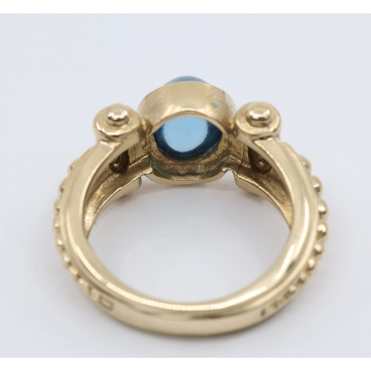 14K Yellow Gold Bezel Set Cabochon Blue Topaz Ring