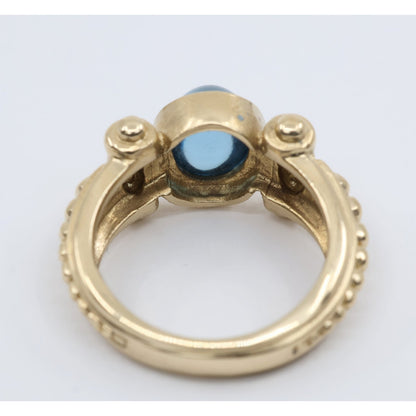 14K Yellow Gold Bezel Set Cabochon Blue Topaz Ring