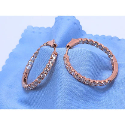14K Rose Gold Double Sided Diamond Round Hoop Earrings