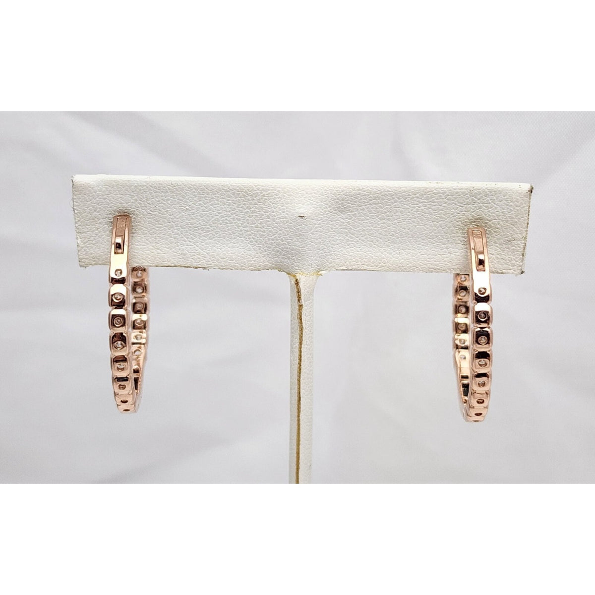 14K Rose Gold Double Sided Diamond Round Hoop Earrings