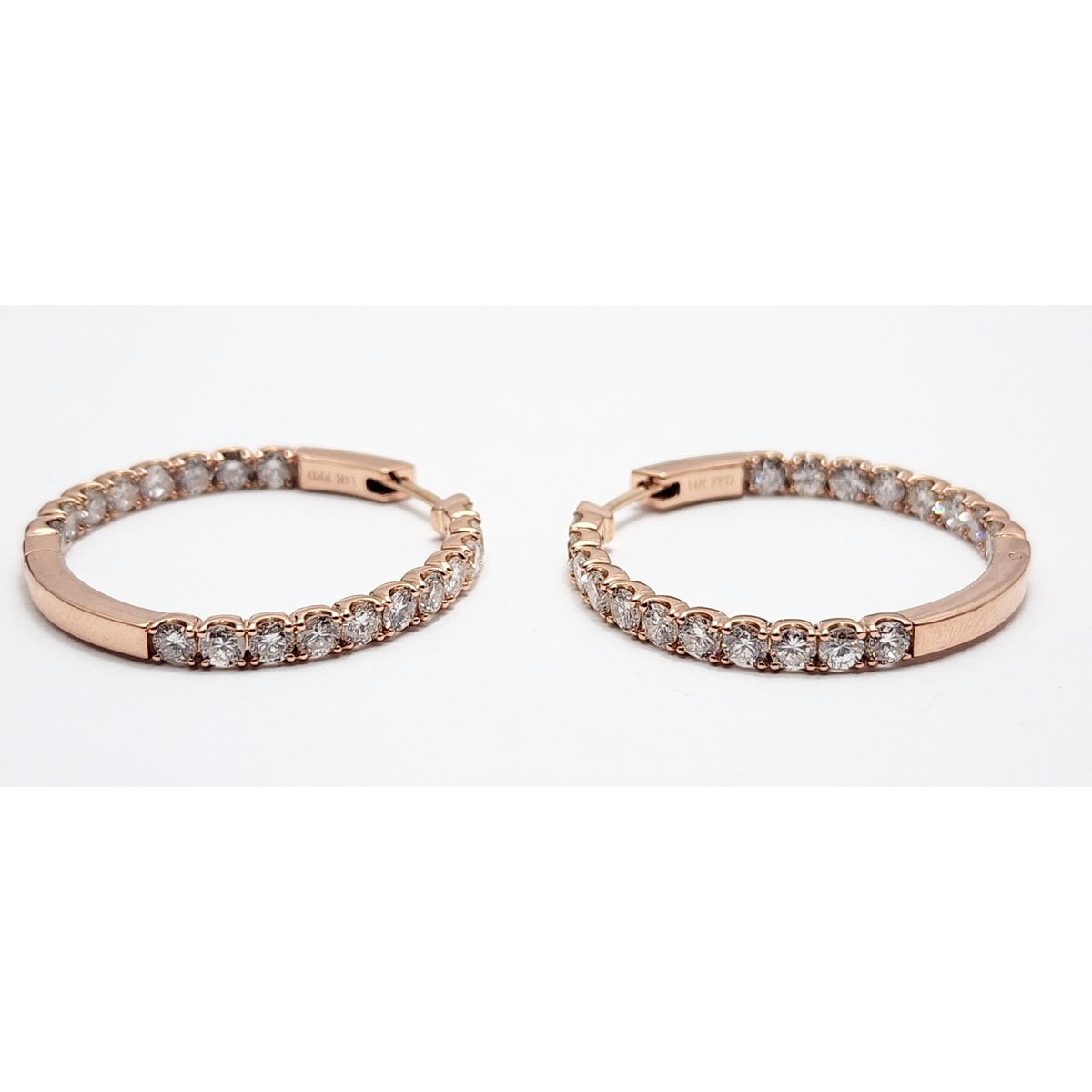 14K Rose Gold Double Sided Diamond Round Hoop Earrings