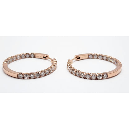 14K Rose Gold Double Sided Diamond Round Hoop Earrings